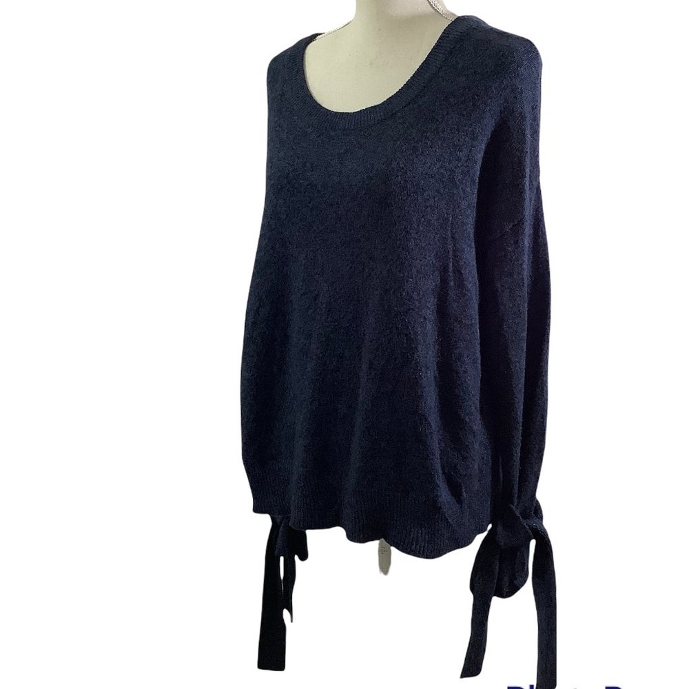 Madewell Women’s Medium Tie Cuff Crewneck Blue Sweater G9614 - Picture 2 of 6
